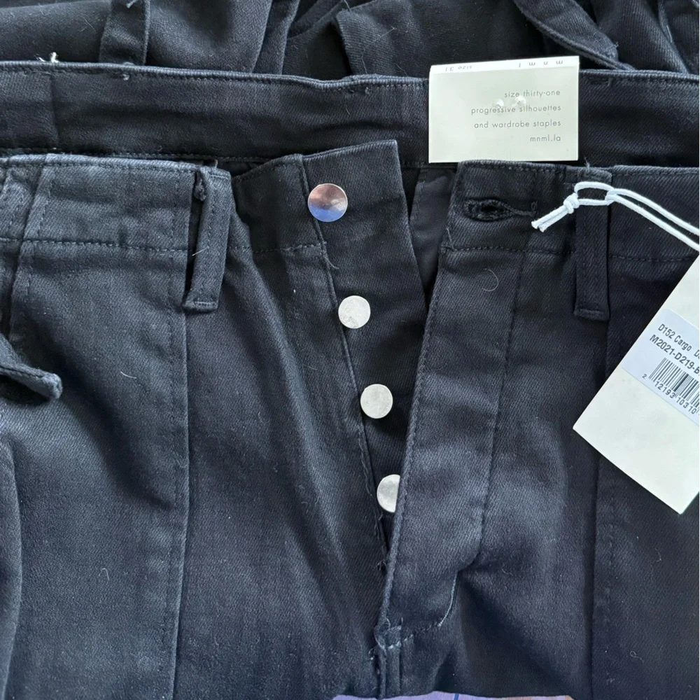MNML Men's Button Fly Cargo Straight Black Denim Jeans NWT Size 31